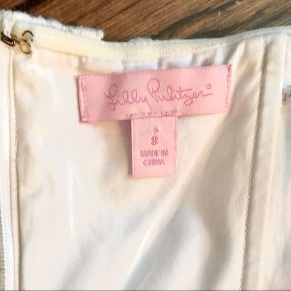 LILLY PULITZER White Strapless Lace Dress With Organza Ribbon Detail Sz 8 - Picture 4 of 9